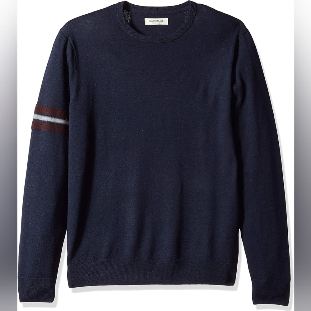 NWT Goodthreads Men's Merino Wool Stripe Crewneck Sweater